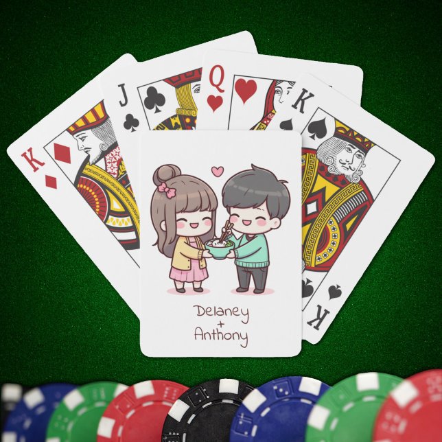 Baralho Doce Casal personalizado de estilo chibi (Sweet Personalized Chibi-Style Dumpling Couple Playing Cards)