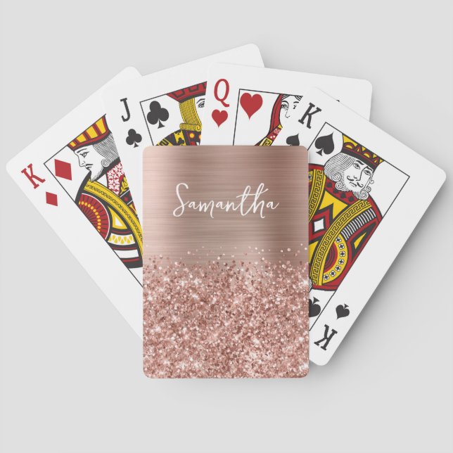 Baralho Dourado Rosa Espelhado Glam Nome (Verso)