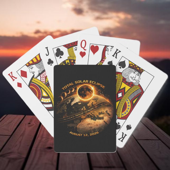 Baralho Eclipse Total do Sol 2026 Caminho da Totalidade (Zazzle Total Solar Eclipse 2026 Path of Totality Poker Cards )
