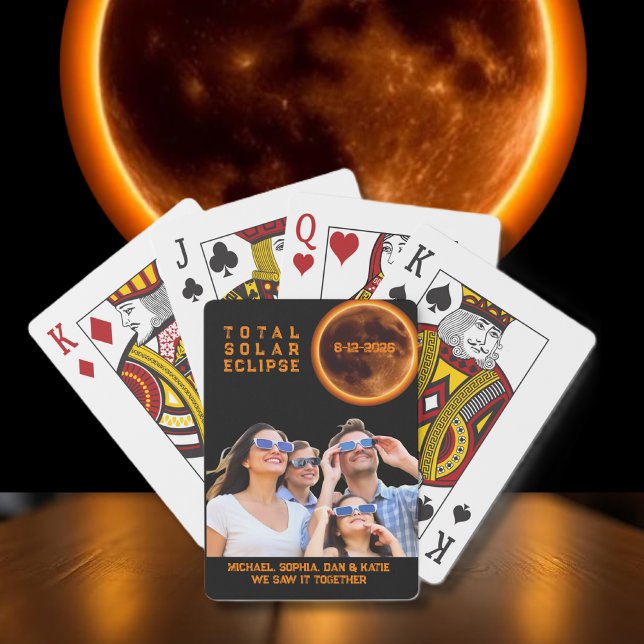 Baralho Eclipse Total do Sol 2026 Lembrança de Foto da Fam (Total Solar Eclipse 2026 Family Photo Keepsake Poker Cards )