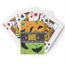 Eerie Bats e Moon Orange Green Halloween Skulls