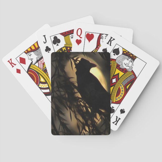 Baralho Eerie Raven Silhouette Contra Uma Lua Brilhante (Verso)