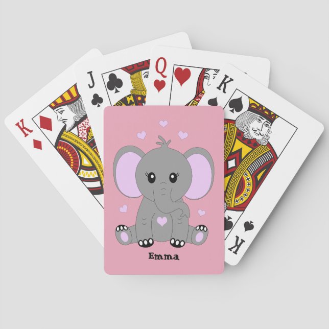 Baralho Elefante de bebê bonito a rosa para meninas (Verso)