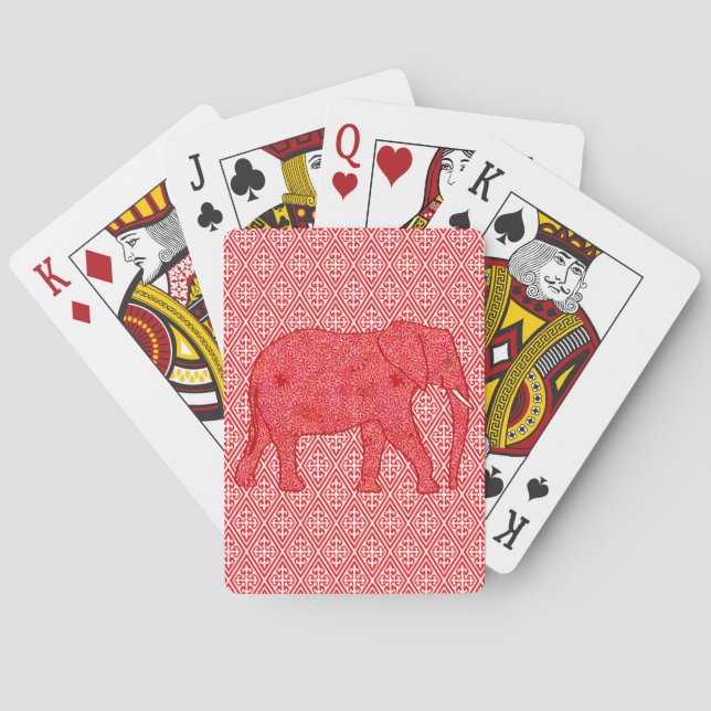 Baralho Elefante de flor - vermelho profundo e coral (Verso)