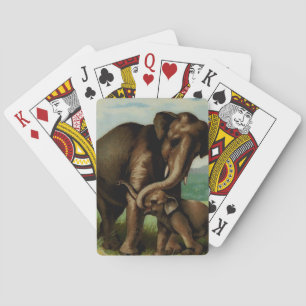 Baralho Elefante fêmea vintage com seu bebê