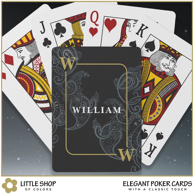 Baralho Elegante Black Dourado Paisley Monograma Nome Inic (Criador carregado)