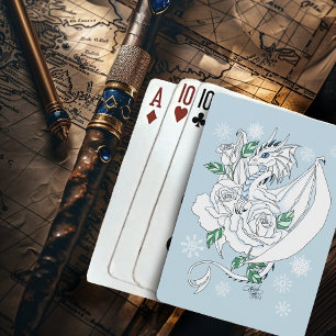 Baralho Elegante Dragão de Gelo Branco Rosas Azuis Fantasi