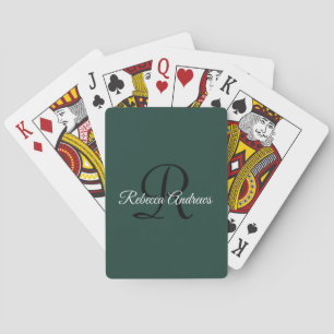 Baralho Elegante Emerald Green Name Inicia Monograma