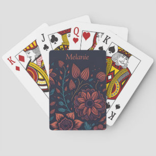 Baralho Elegante Moderno Floral Personalizado Vermelho e A