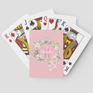 Baralho Elegante Monograma Floral em Grafite Rosa