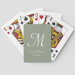 Baralho Elegante Monograma Verde Sage Script Nome