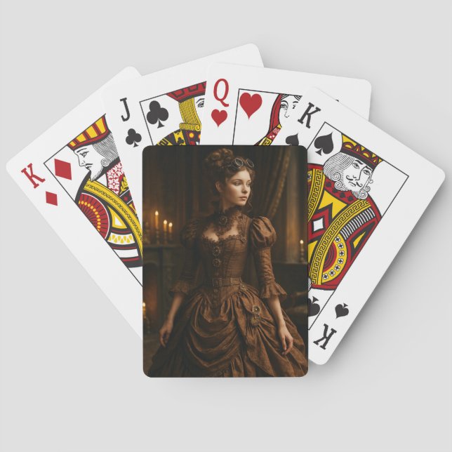 Baralho Elegante Senhora Vitoriana Steampunk em Marrom (Verso)