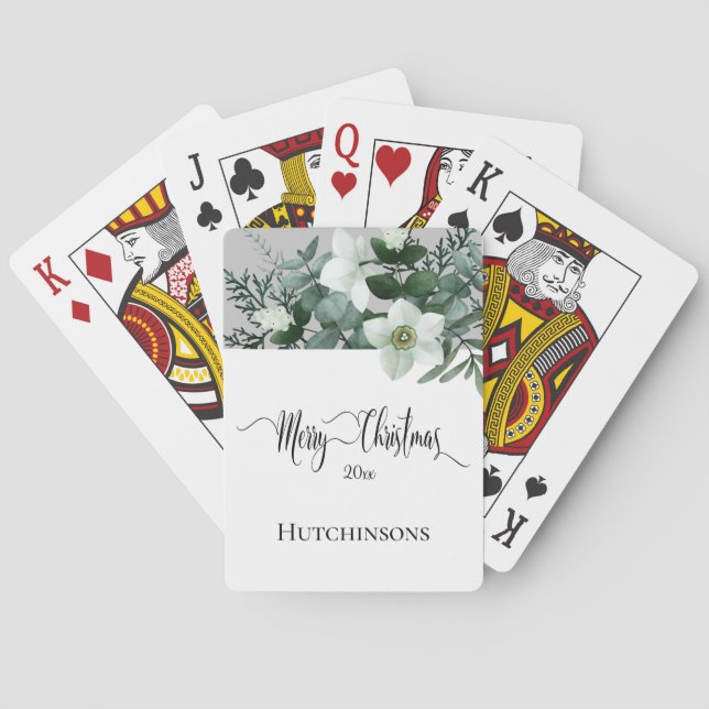 Baralho Elegante White Winter Floral Feliz Natal (Verso)