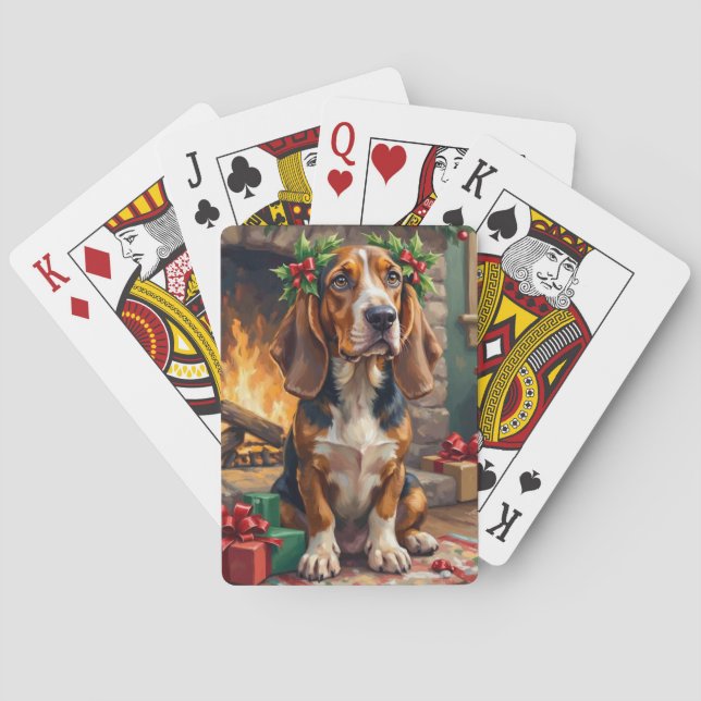 Baralho Endearing Basset Hound Dog with Christmas Wreath (Verso)