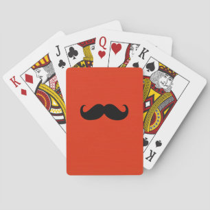 Baralho Engraçado bigode preto no fundo vermelho-alaranjad