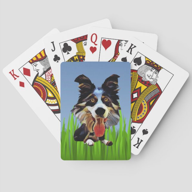 Baralho Engraçado Borda do Cartoon Collie Deck de Cartões (Verso)