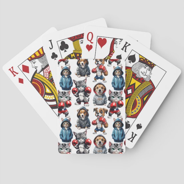 Baralho Engraçado Boxing Cat Dog Pattern Design (Verso)