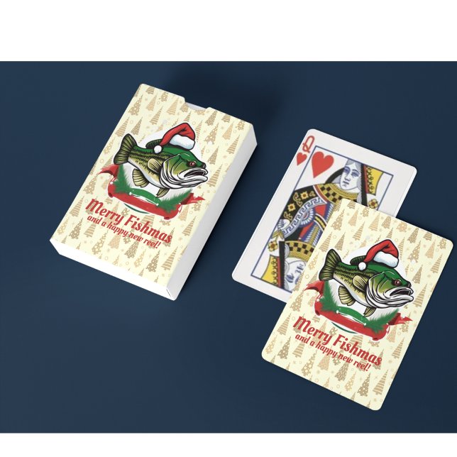 Baralho Engraçado Feliz Natal Papais noeis de pesca (Merry Fishmas and a Happy New Reel. Fishing themed playing cards make a great stocking stuffer.)