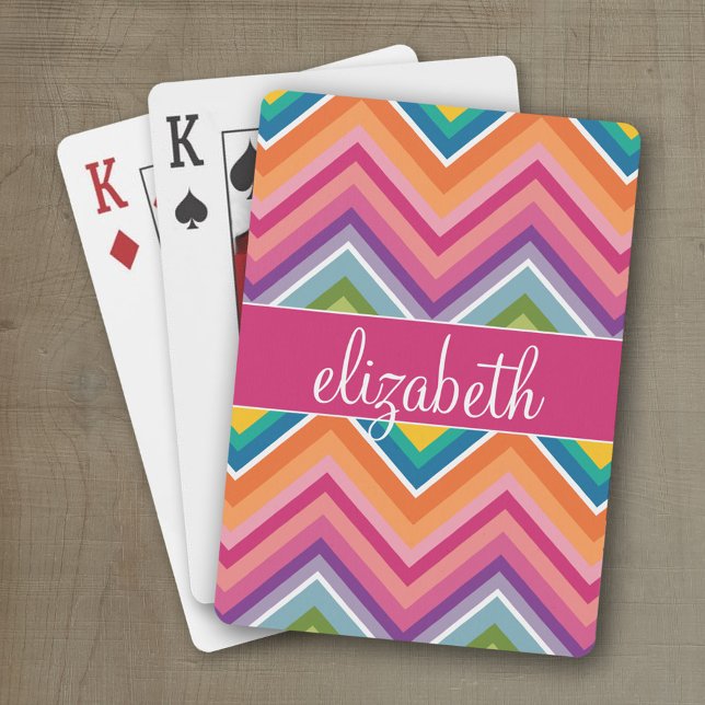 Baralho Enorme Padrão de Chevron Colorido com Nome (Personalized playing cards with a fun area to add text such as a name or monogram)