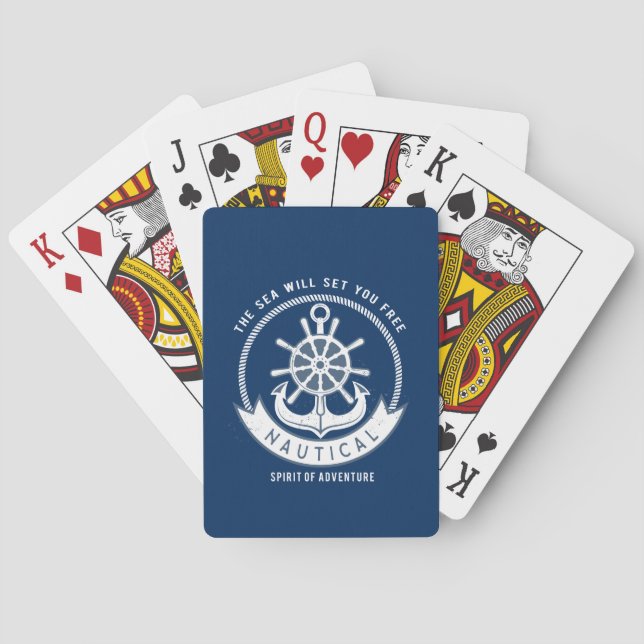 Baralho Espírito Náutico Âncora, Roda, Azul Marinho (Verso)