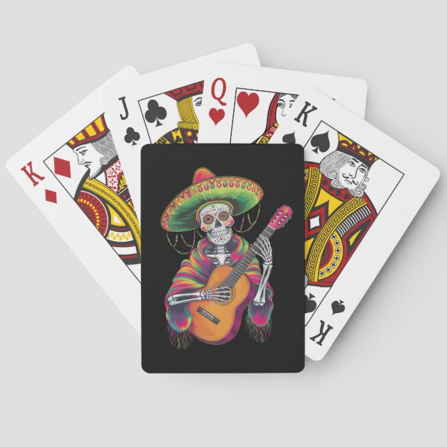 Baralho Esqueleto De Cinco De Mayo Guitarra Fiesta Crânio (Verso)