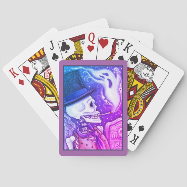 BARALHO ESQUELETO FUMADOR COM FANTASMAS NO CEMITÉRIO SPOOK (Verso)