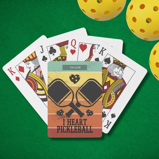 Baralho Eu Amo Pickleball Retro Strips Nome Monograma (Personalize with a Name. Ideal for the pickleballer in your life)