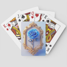 Exposição de Rosa Azul Elegante em Moldura Dourada