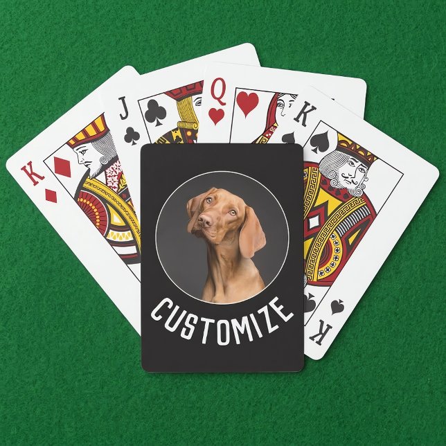 Baralho Faça sua própria foto personalizada / imagem e tex (Custom text and photo playing cards on a green poker table. Great card player gift.)