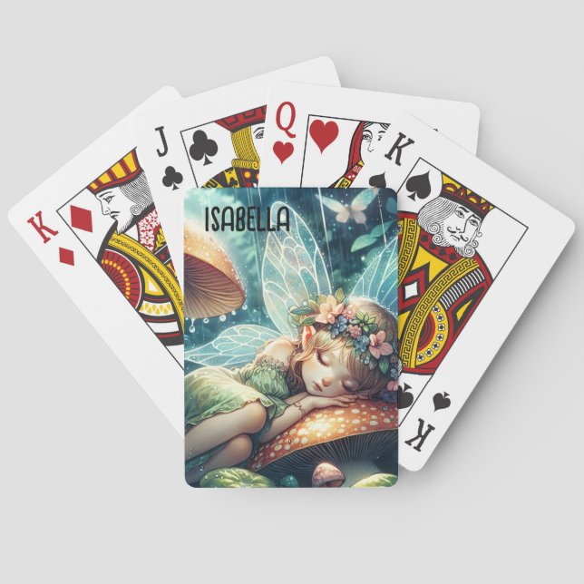 Baralho Fada Eetérea Dormindo em um Cogumelo Personalizado (Verso)