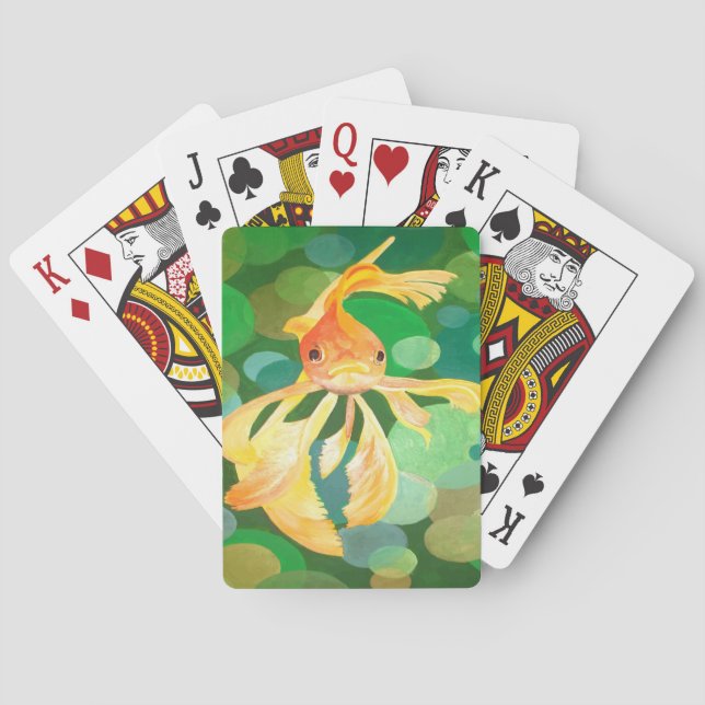 Baralho Fantail Goldfish Com Vetor De Bolhas Verdes (Verso)