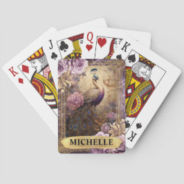 Baralho Fantasia Romântica de Peacock e Rosas Roxos