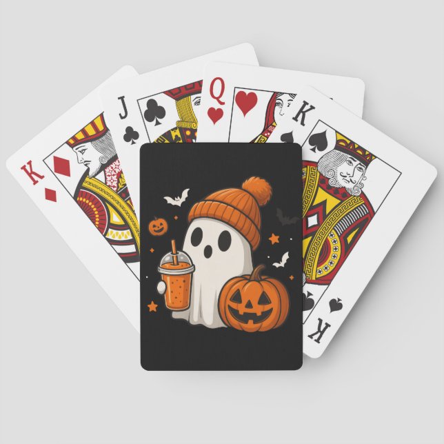 Baralho Fantasma de Halloween Fofo com Abóbora e Bebida  (Verso)