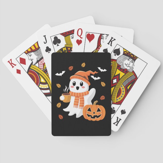 Baralho Fantasma Fofo Bebendo Café Gelado Halloween  (Verso)