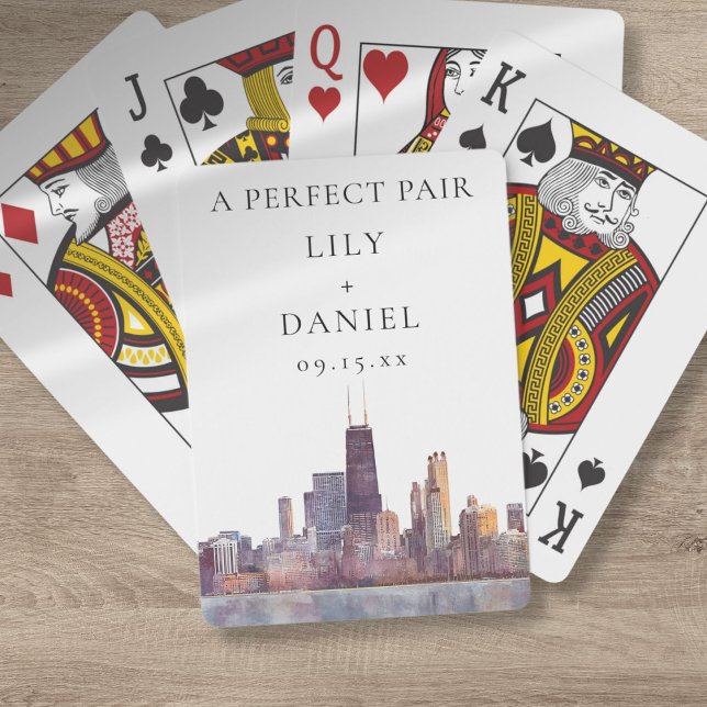 Baralho Favor de Casamento em Chicago Par Perfeito (Chicago Wedding Perfect Pair Favor Poker Cards)