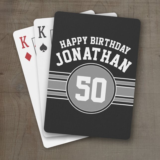 Baralho Feliz Aniversário de Esportes com Preto Branco de  (Personalized Playing Cards - Sporty Stripes)
