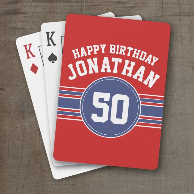 Baralho Feliz aniversário do Esporte Stripes com idade - A (Personalized Playing Cards - Sporty Stripes)