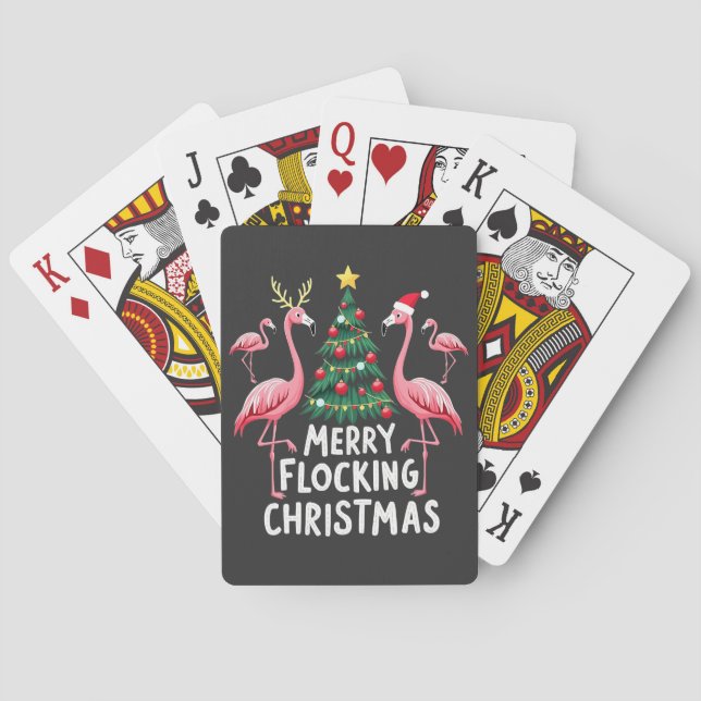 Baralho Feliz Natal com Flamingos Árvore de Natal (Verso)