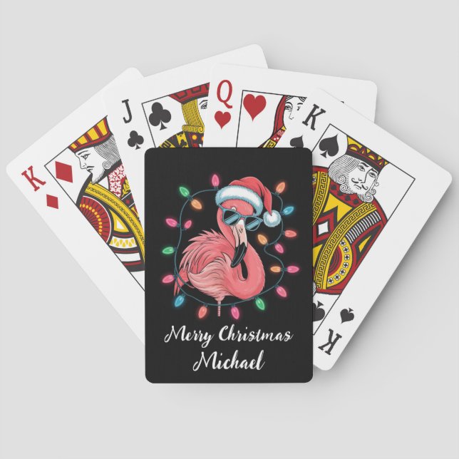 Baralho Feliz Natal Flamingo Rosa Personalizado (Verso)