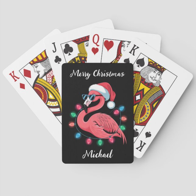 Baralho Feliz Natal Flamingo Rosa Personalizado (Verso)