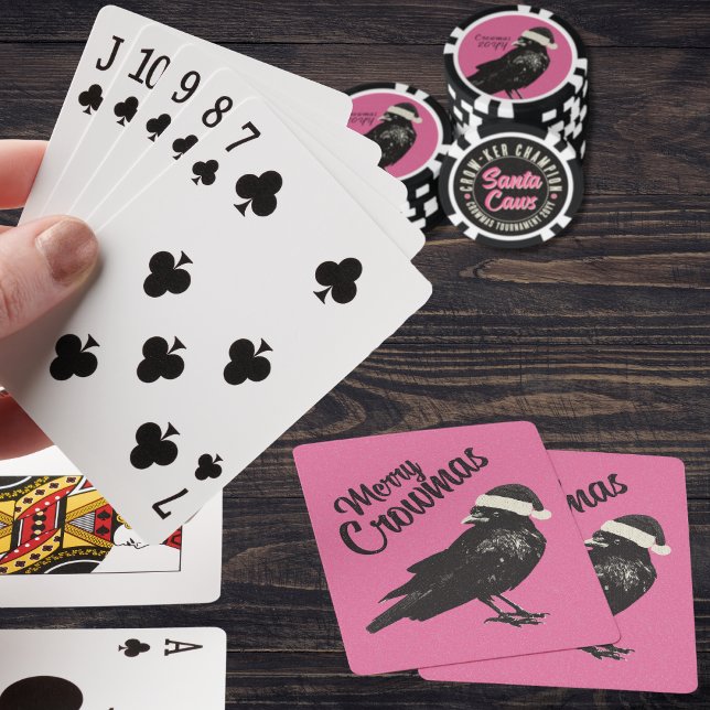 Baralho Feriado de Natal de Crowmas, Feliz Rosa e Negra (If your pinkmas party involves playing cards, these fun pink "Merry Crowmas" cards will stand out!)
