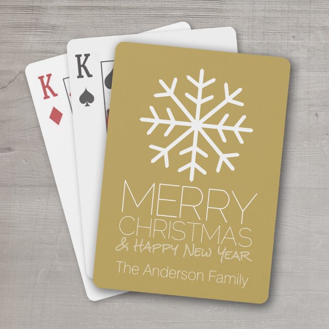 Baralho Floco de neve de inverno de Natal moderno feliz -  (Add a family name  to this set of personalized playing cards for the Christmas season.)