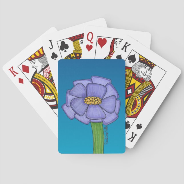 Baralho Flor quadrada roxa com fundo azul (Verso)