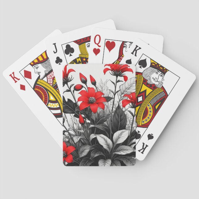 Baralho Flor Vermelha Na Planta Branca Preta (Verso)