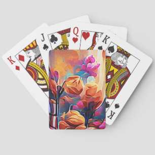 Baralho Floral Abstrato Art Laranja Vermelho Azul Flores
