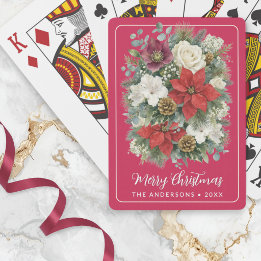 Baralho Floral Botânico de Inverno de Natal Elegante Verme
