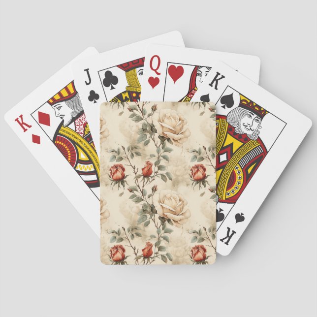 Baralho Floral de bege de Rosa de pintura elegante (Verso)