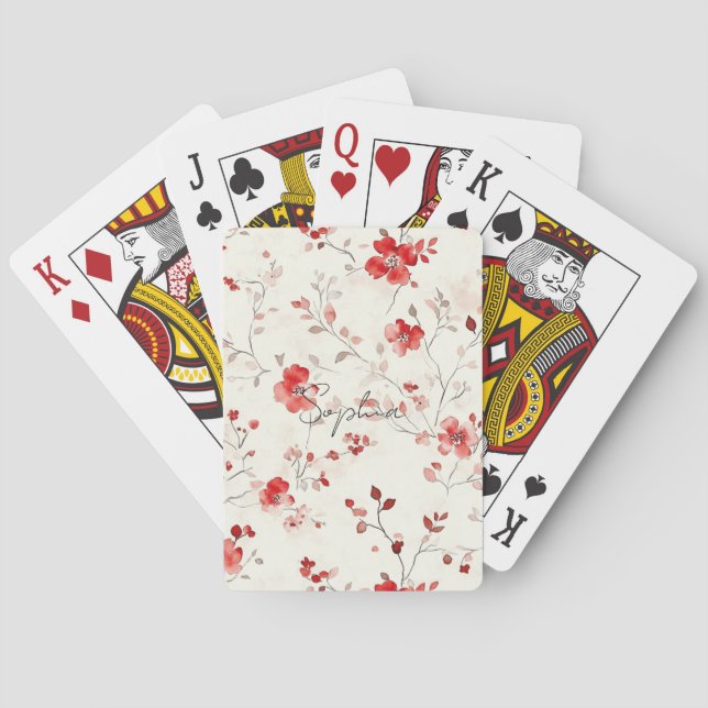 Baralho Floral Vermelho Creme   (Verso)
