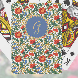 Baralho Floral Willam Morris Estilo Azul Dourado Vintage