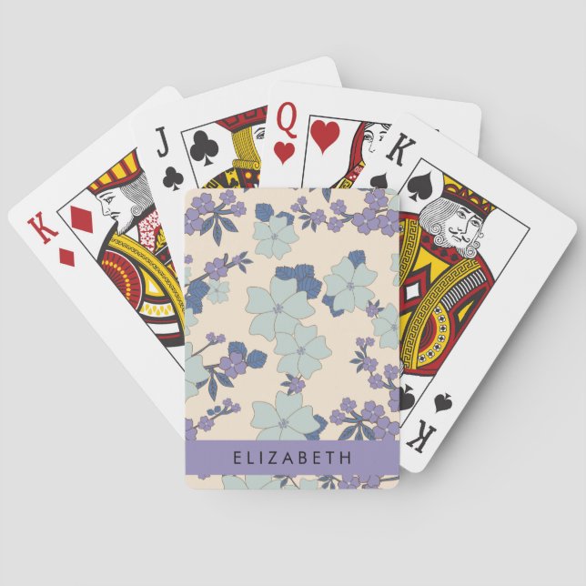 Baralho Flores Azuis, Flores Roxas, Floral, Seu Nome (Verso)